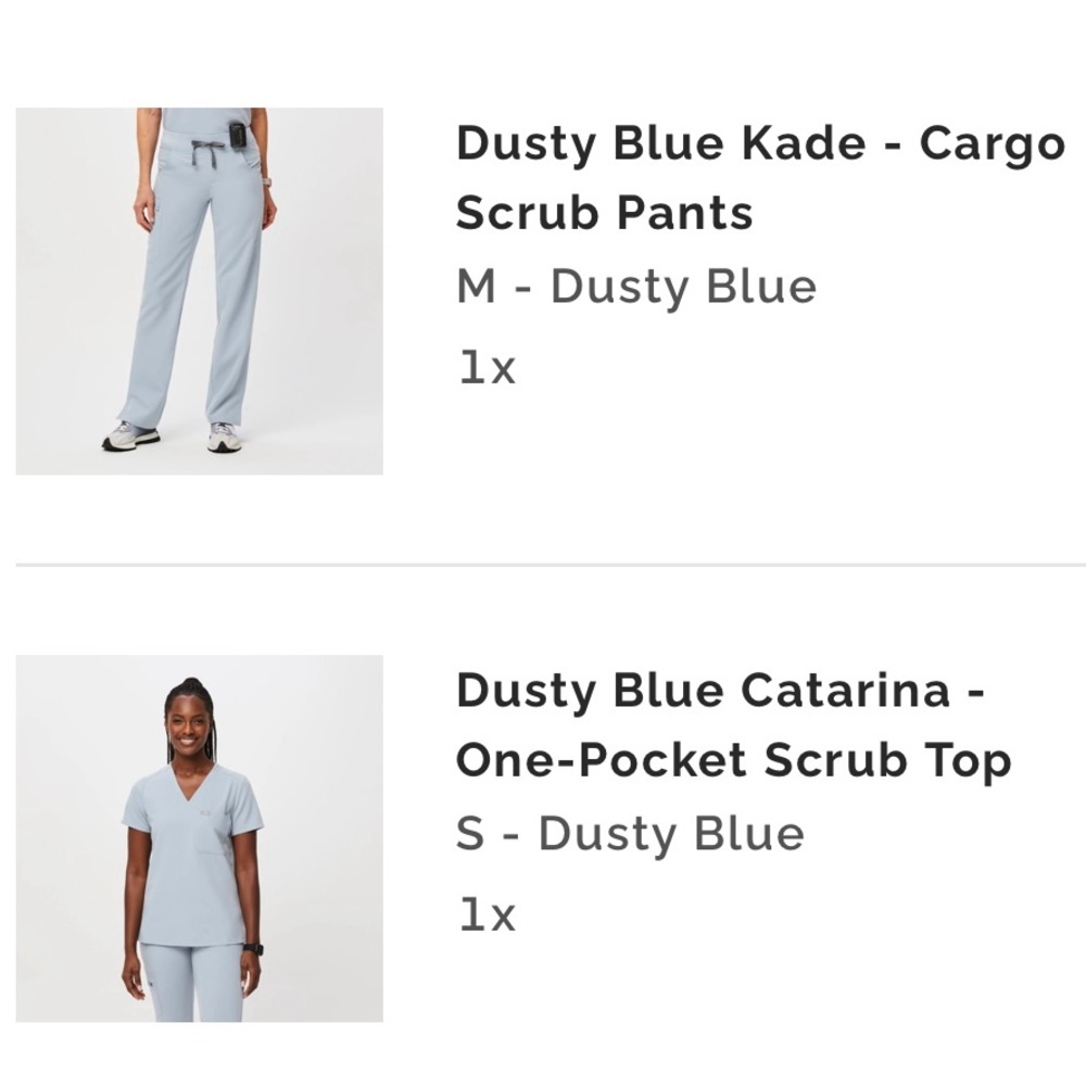 Figs dusty blue set - Catarina top small, Kade cargo pant medium